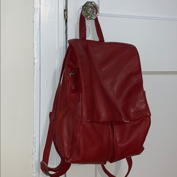 Vintage Red Borella Leather Backpack-Super Unique! - Picture 1 of 6